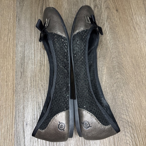 Born Womens Mardea Ballet Flat Size 9 Bronze Black Perf Suede Bow‎ Slip On Shoe - Picture 6 of 10
